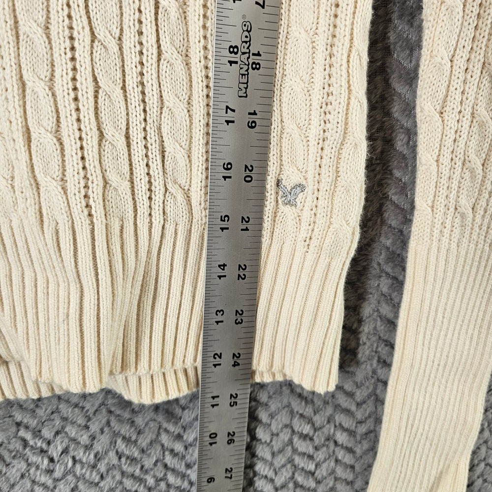 American Eagle Womens Cream Cable Knit V-Neck Sweater Long Sleeve Ivory‎ Medium - Picture 4 of 6